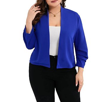 Plus Size Blazer for Women 3/4 Sleeve Open Front Office Cropped Blazer Jacket