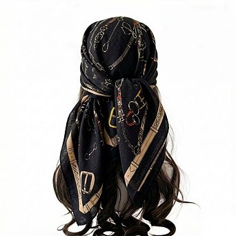 Women's Large Equestrian Square Scarf 35 Inch Lightweight Fashion Neck Hair Shawl Wrap