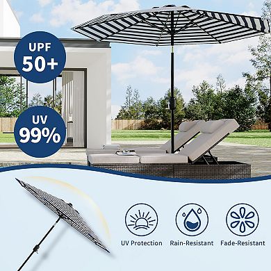 9FT Patio Umbrella Outdoor,Market Table Umbrella with Push Button Tilt,Crank,8 Ribs UV Protection