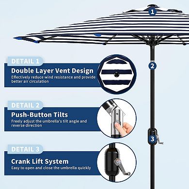 9FT Patio Umbrella Outdoor,Market Table Umbrella with Push Button Tilt,Crank,8 Ribs UV Protection