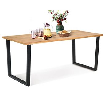 6-Person Acacia Wood Outdoor Dining Table with Umbrella Hole