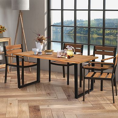 6-Person Acacia Wood Outdoor Dining Table with Umbrella Hole