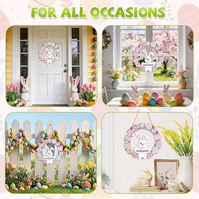 Easter Bunny Wreath Wooden Door Sign Hanging Decor Durable Reusable