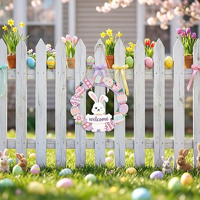 Easter Bunny Wreath Wooden Door Sign Hanging Decor Durable Reusable