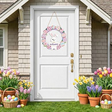 Easter Bunny Wreath Wooden Door Sign Hanging Decor Durable Reusable