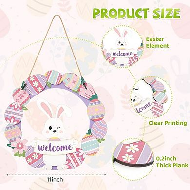 Easter Bunny Wreath Wooden Door Sign Hanging Decor Durable Reusable