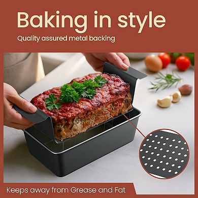 Nonstick Meatloaf Pan with Drain Tray, 9.84 x 5.71" Carbon Steel, Oven Safe 450°F