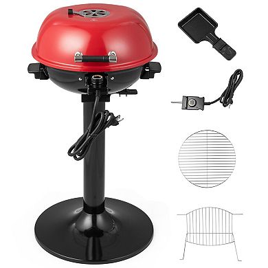 Red 1600W Electric BBQ Grill with Non-Stick Removable Warming Rack