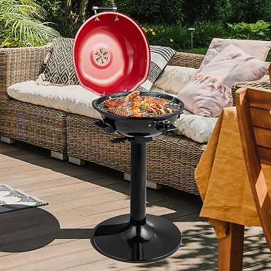 Red 1600W Electric BBQ Grill with Non-Stick Removable Warming Rack