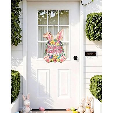 Wooden Bunny Easter Wreath Spring Door Decor with Rabbit Design