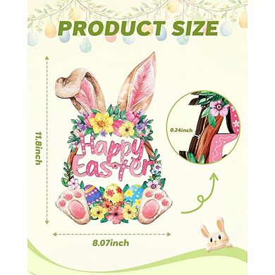 Wooden Bunny Easter Wreath Spring Door Decor with Rabbit Design