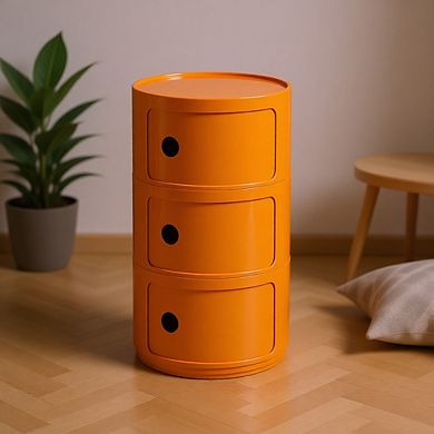 Oil-Drum Style Nightstand with Triple-Drawer