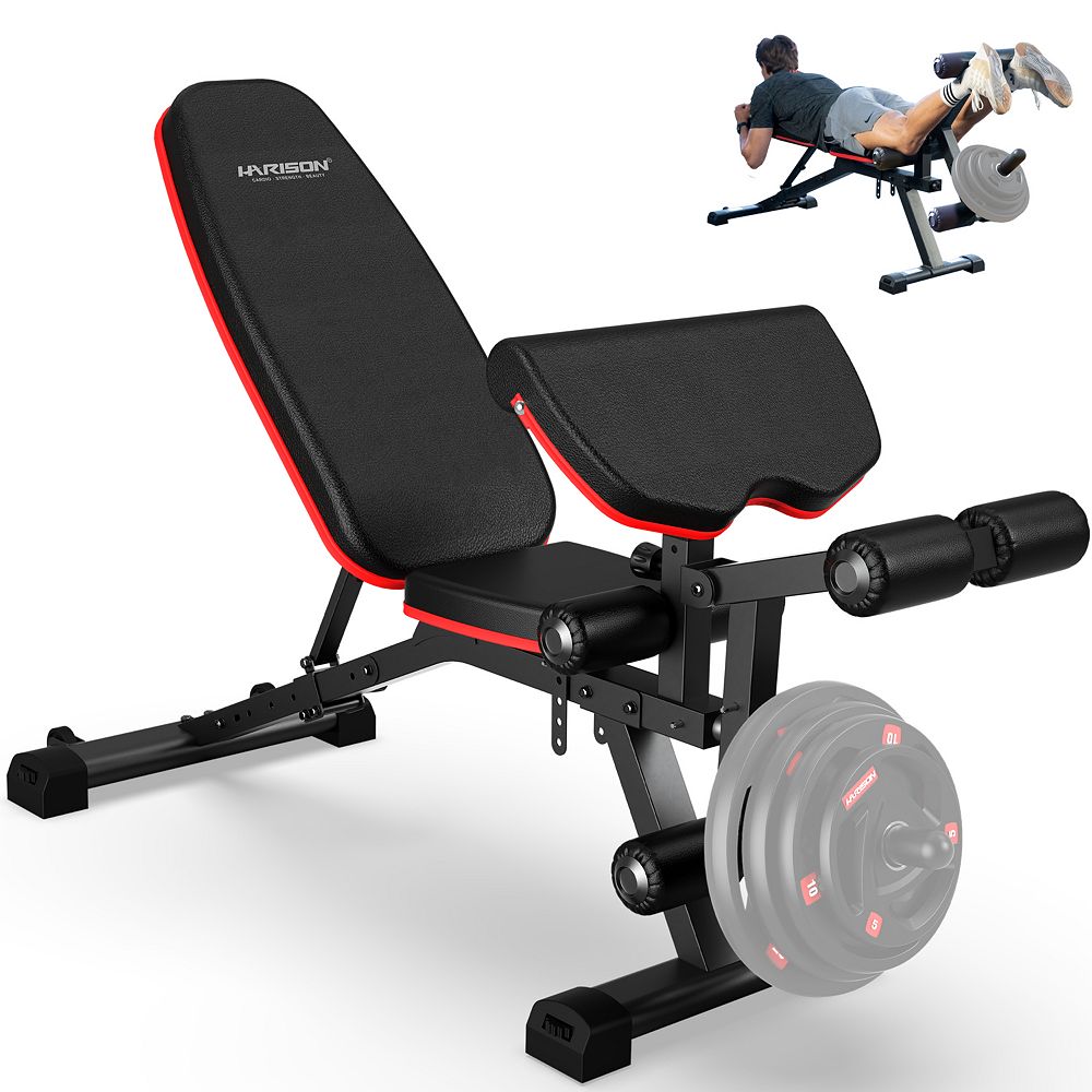 HARISON Adjustable Weight Bench with Leg Extension and Preacher Pad for ...