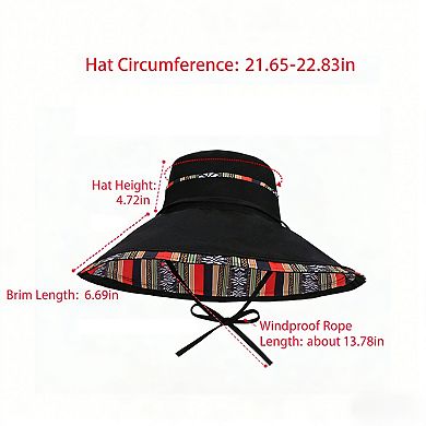 Women's Reversible Wide Brim Sun Hat with Chin Tie Large Floppy Brim Packable Summer Beach Hat