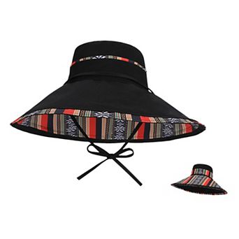 Women's Reversible Wide Brim Sun Hat with Chin Tie Large Floppy Brim Packable Summer Beach Hat