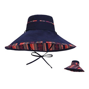 Women's Reversible Wide Brim Sun Hat with Chin Tie Large Floppy Brim Packable Summer Beach Hat