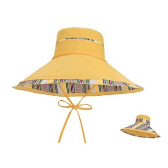 Women's Reversible Wide Brim Sun Hat with Chin Tie Large Floppy Brim Packable Summer Beach Hat