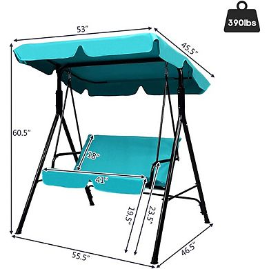 Blue Outdoor Steel Frame Loveseat Swing with Cushion and Canopy