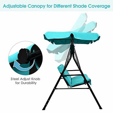Blue Outdoor Steel Frame Loveseat Swing with Cushion and Canopy
