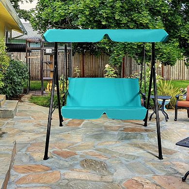 Blue Outdoor Steel Frame Loveseat Swing with Cushion and Canopy