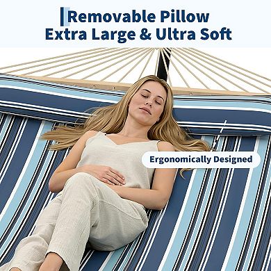 2 Person Quilted Hammock with Pillow,Double Fabric Hammock for Outdoor Patio Backyard Poolside,450lb