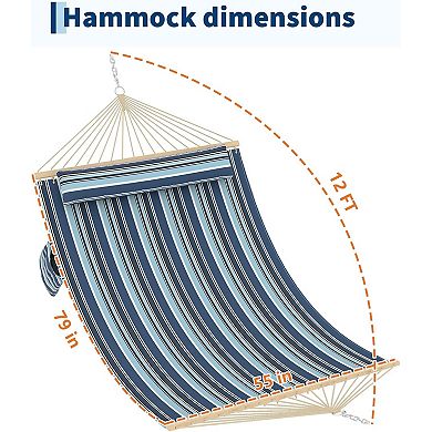 2 Person Quilted Hammock with Pillow,Double Fabric Hammock for Outdoor Patio Backyard Poolside,450lb