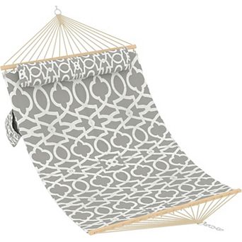 2 Person Quilted Hammock with Pillow,Double Fabric Hammock for Outdoor Patio Backyard Poolside,450lb
