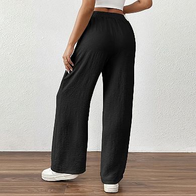 Women's High Waisted Wide Leg Pants Casual Elastic Waist Drawstring Trousers with Side Pockets