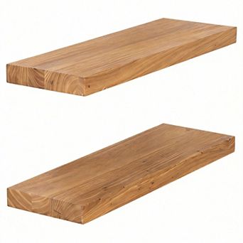 24" Rustic Elm Floating Wall Shelf with Hidden Bracket 2Packs