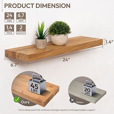 24" Rustic Elm Floating Wall Shelf with Hidden Bracket 2Packs