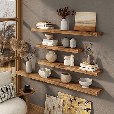 24" Rustic Elm Floating Wall Shelf with Hidden Bracket 2Packs