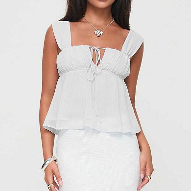 Women's Square Neck Tie Front Cami Top, Sleeveless Ruffled Flowy Babydoll Blouse