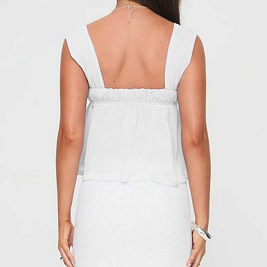 Women's Square Neck Tie Front Cami Top, Sleeveless Ruffled Flowy Babydoll Blouse