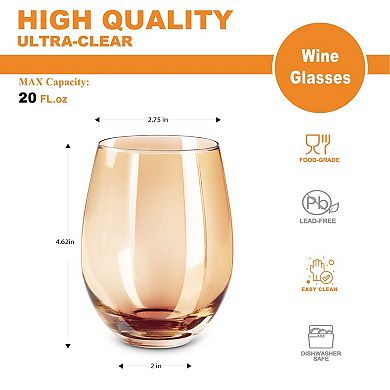 4-20 oz Stemless Wine Glass Colored Tumbler Beverage Cup for Home Bar Party Gift
