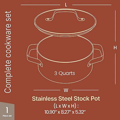 Bakken 3 Quart Ceramic Nonstick Stock Pot with Lid, Oven Safe 500°F