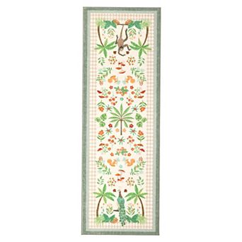 Jungle Area Rug for Living Room, Washable Animal Cute Nursery Rugs, Soft Low Pile Botanical Carpet