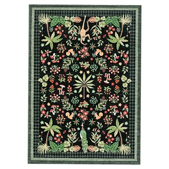 Jungle Area Rug for Living Room, Washable Animal Cute Nursery Rugs, Soft Low Pile Botanical Carpet