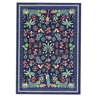 Jungle Area Rug for Living Room, Washable Animal Cute Nursery Rugs, Soft Low Pile Botanical Carpet