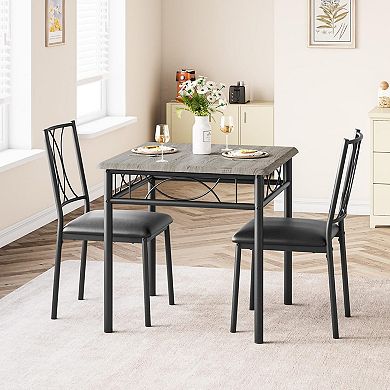 Dining Table Set for 2, Wood Square Dining Table and 2 Upholstered Chairs for Small Spaces