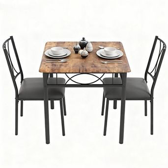 Dining Table Set for 2, Wood Square Dining Table and 2 Upholstered Chairs for Small Spaces