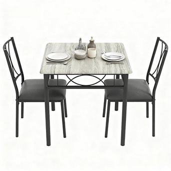 Dining Table Set for 2, Wood Square Dining Table and 2 Upholstered Chairs for Small Spaces