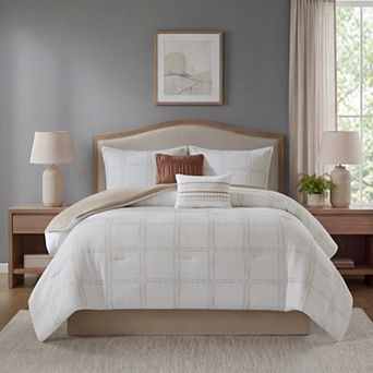 Madison Park Cheryl Waffle Jacquard 6 pc Comforter Set with Coordinating Throw Pillows