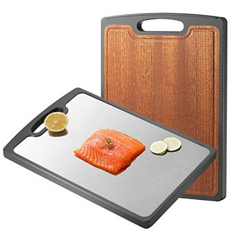 2 pc Titanium Wood Double-Sided Chopping Board with Juice Groove