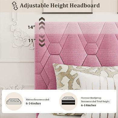 Bed Frame with Upholstered Headboard, Heavy-Duty Platform Bed