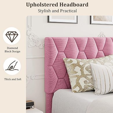 Bed Frame with Upholstered Headboard, Heavy-Duty Platform Bed