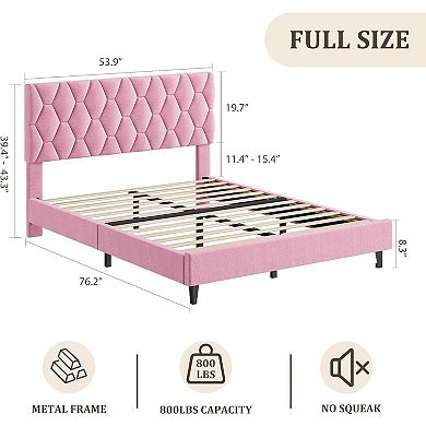 Bed Frame with Upholstered Headboard, Heavy-Duty Platform Bed