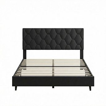 Bed Frame with Upholstered Headboard, Heavy-Duty Platform Bed