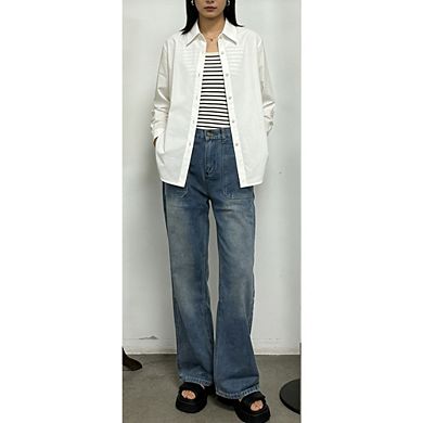 Women's High Waisted Wide Leg Jeans Casual Boyfriend Denim Pants with Patch Pockets