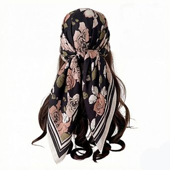 Women's Large Floral Square Scarf 35 Inch Lightweight Fashion Head Neck Shawl Wrap