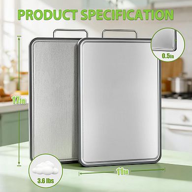 2PC Double-Sided Stainless Steel Chopping Board with Juice Grooves, Dishwasher Safe